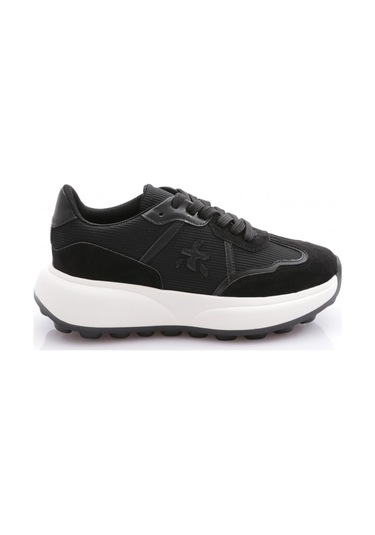 Dgn Brt2427 Kadin Bağcikli Kalin Tabanli Sneaker Ayakkabi Siyah