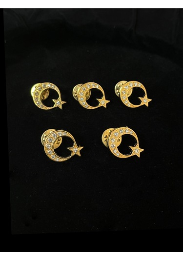 Taş İşlemeli Ay-yıldız Rozeti Gold 5'li