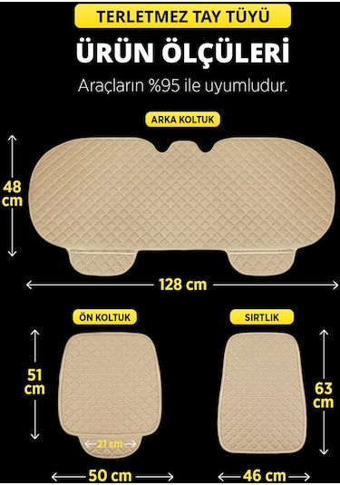 Tay Tüyü Sırtlı Oto Koltuk Minder Seti - Oto Koltuk Kılıf Seti - Cepli & Terletmez - Bej