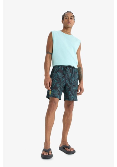 Defacto Defactofit Regular Fit Baskılı Esnek Dokulu Kısa Boy Sporcu Deniz Şortu A4185ax25hsbk81 Siyah