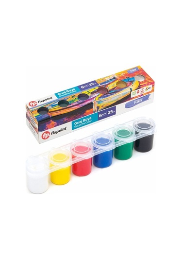 Guaj Boya 6 Renk 25 Ml 1 Paket Fixpoint Guaj Boya Seti 6 Lı Su Bazlı Şişe Canlı Renkler Resim Okul Çok Renkli