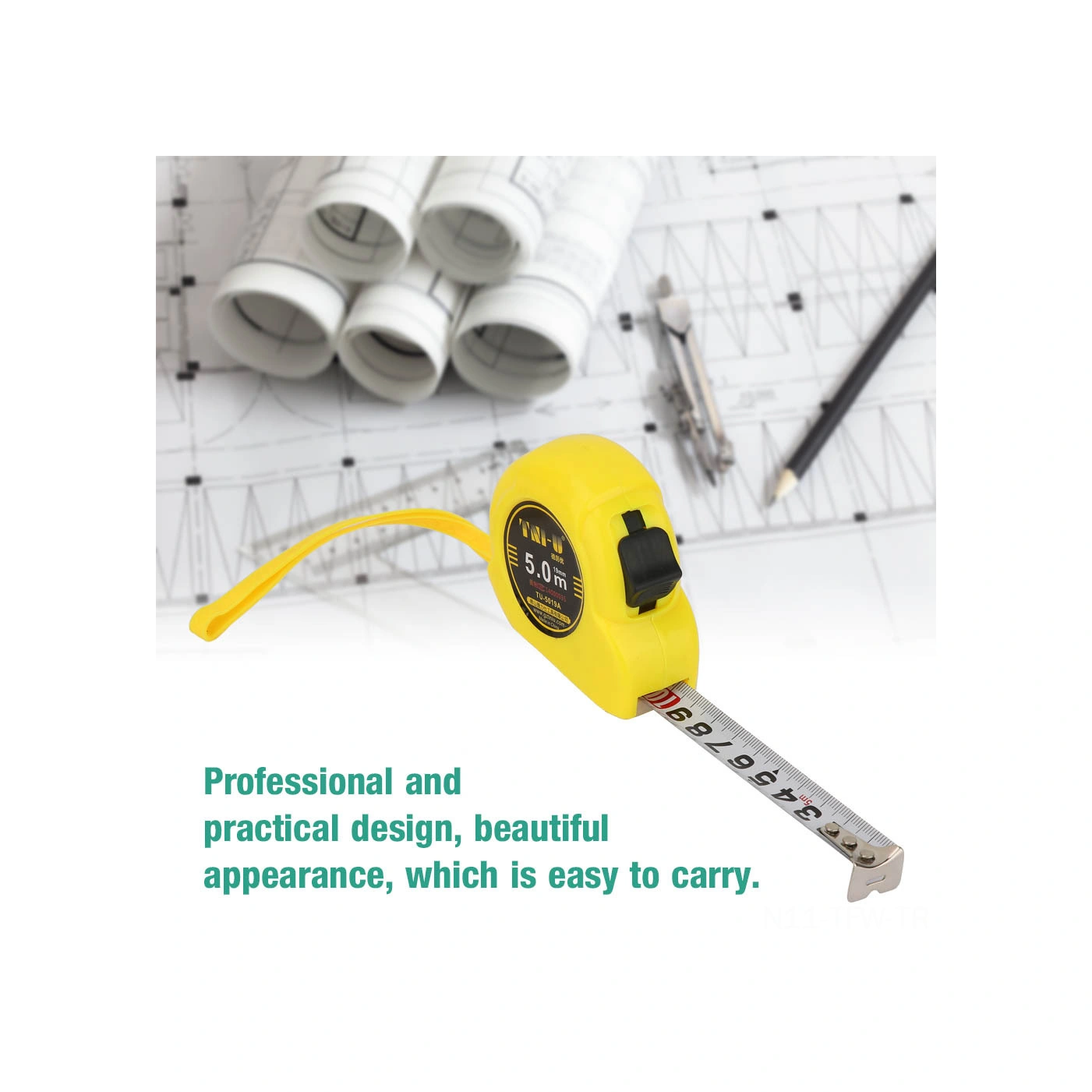 Tenfowee 5 Metre Çelik Şerit Metre Dayanıklı Malzeme, Net Ölçü Skalaları, Ergonomik Tutuş, Konstrüksiyon Ve Hizmet İçin 5 M