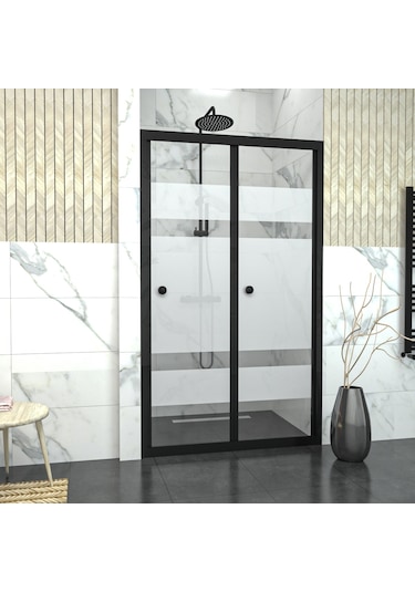 Tekno Duş Black Corina Akordion Kumlamalı Cam Duşakabin Şeffaf