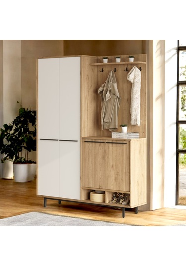 Robin Home Portmanto Vestiyer Ayakkabılık Metal Ayaklı Sepet-beyaz Ahşap - Beyaz