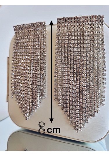 Fenomen Sallantılı Taşlı Gece Abiye Silver Küpe