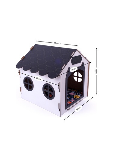 Ahşap Özel İsim Baskılı Dekoratif Kedi Evi-kulübesi, Kediler İçin Kulübe, Kedi Kulübesi Beyaz-siyah