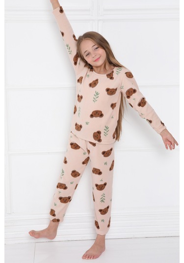 Fames Pijama Kişlik Çocuk Polar Pijama Takim KREM