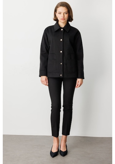 Ekol Kadın Torba Cepli Kısa Kaşe Mont 6087 Siyah Siyah