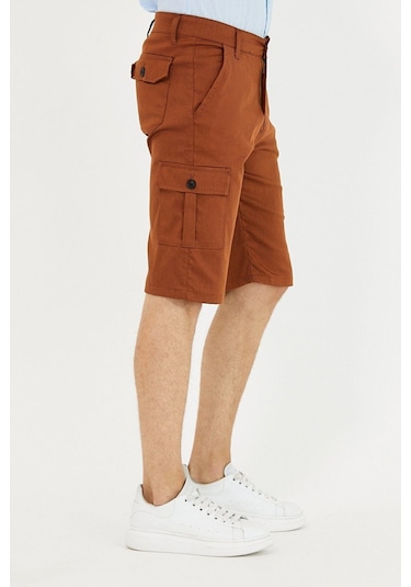 Erkek Lacivert Renk Kargo Yandan Cepli Esnek Kumaş Slim Fit Kapri Şort M