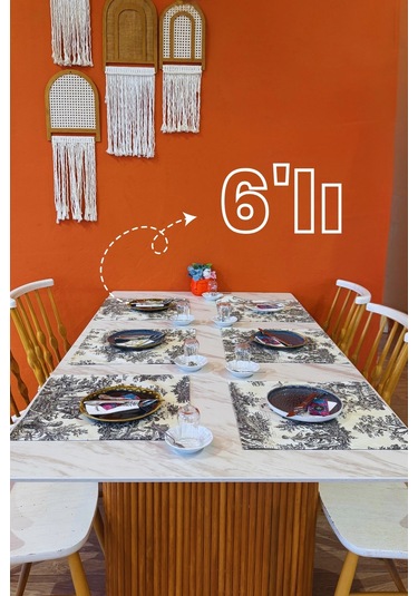 Toile De Jouy %100 Pamuk 6 Lı Amerikan Servis Seti 37x42 Cm - Zt300 Ekru