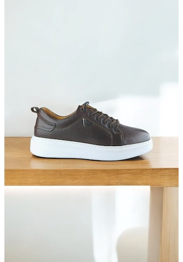 Ktty05 Hakiki Deri Yumuşak Esnek Lastik Bağcıklı Ortopedik Erkek Ayakkabı Kahverengi