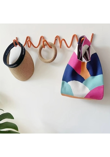 Elmpaly Mor Kanca 4'lü Minimalist Dalga Askılık - Zarif Nordik Duvar Çengeli Mor