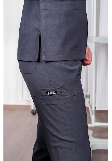 Likralı Cerrahi Forma Unisex Hemşire Doktor Sağlıkçı Forması Scrubs Üniforma Antrasit