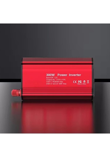 Besthome1 300w Araç İnvertörü: 12v'den 110v'ye Hızlı Şarj, Pd65w & Qc3.0 Usb Çıkışlı Kırmızı Alüminyum Model