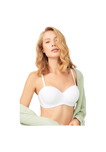 Krem Balenli Toparlayıcı Dolgusuz Straplez Lotus Sütyen Krem