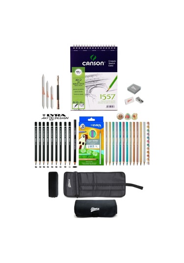 Canson A5 Eskiz Defteri 120 Gr Karakalem Ve Lyra 12'li Super Ferby Metalik Paket Çizim Eskiz Seti