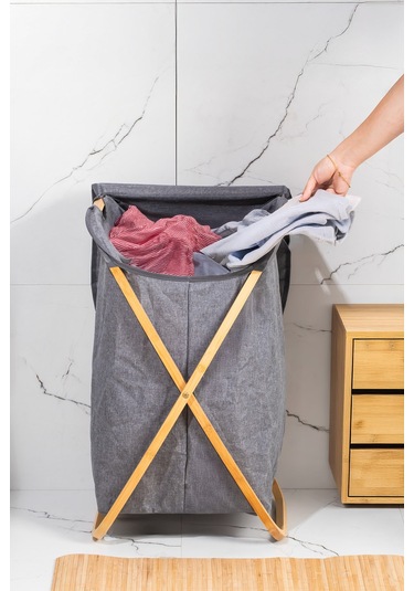 Porsima Mio-100 Bambu Banyo Kirli Çamaşır Sepeti Banyo Düzenleyici Sepet Renkli