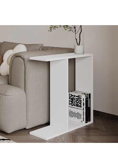 Lotus Modern Yan Sehpa Kitaplıklı Ve Dekoratif Tasarım Beyaz