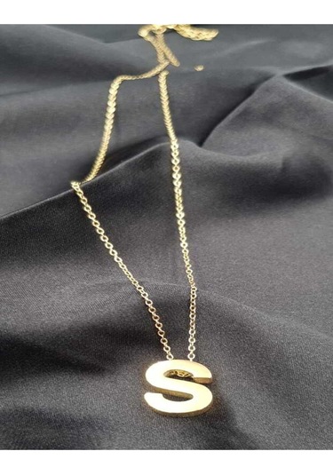 Vog Kişiye Özel Üç Boyutlu Çelik S Harf Sarı Renkdeniz Ve Havuz Suyuna Dayanıklı Paslanmaz Kolye Sarı
