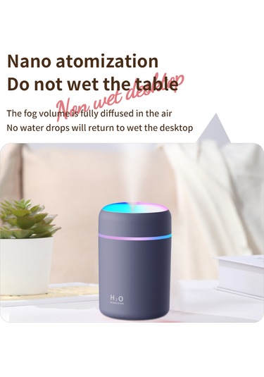 Moveevo Oto Hava Nemlendirici Aromaterapi İçin Küçük Boylu Usb Şarjlı 220ml Nano Buhar Atomizasyonu Renkli Işık Özelliği Gri