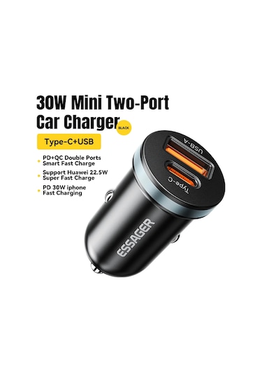 Essageressager 30w Usb C Araç Şarj Cihazı - Pd Qc3.0 Scp 5a Hızlı Şarj - iPhone Uyumlu, Uyumlu, Xiaomi Samsung İçin Ildistribütör Garantili