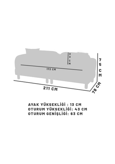 Leones Bohem Ahşap Ayaklı Kanepe, Kırık Beyaz