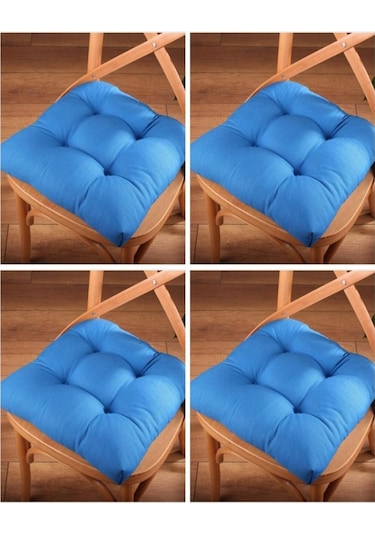 Altınpamuk Altınpamuk 4'Lü Lüx Pofidik Mavi Sandalye Minderi Özel Dikişli Ba