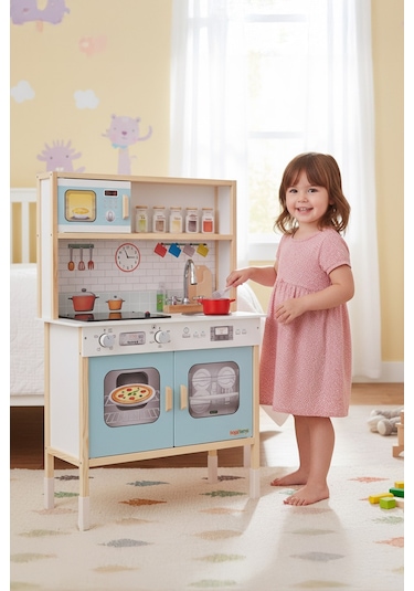 Ledli Ahşap Oyuncak Mutfak ~ Montessori Mutfak - Çocuk Mutfağı - Hediye Halı DBG102