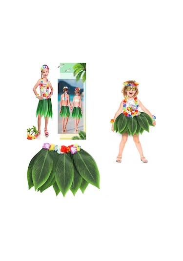 Tropikal Esintili Hawaii Yapraklı Parti Eteği Çocuk Boy Diğer