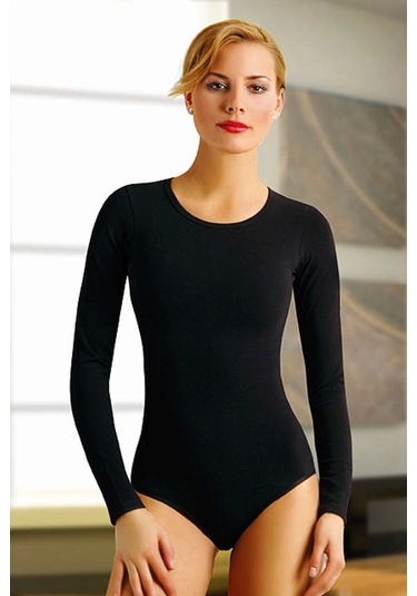 Likralı Uzun Kollu Body 4058 Siyah