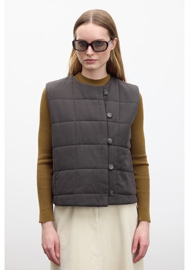 Kapitone Kısa Fit Yelek Antrasit Antrasit