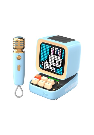 Divoom Ditoo-Mic Mavi Karaoke Mikrofonlu Piksel LED Ekranlı Uygulama Kontrollü Akıllı Bluetooth Hoparlör