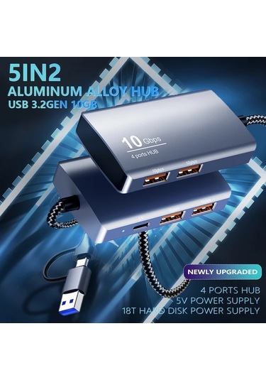 Xuweiwei Vszapower Usb 3.2 Gen2 10gbps 5 İn 2 Usb A 2 Port Ve Usb C 2 Port Hub Laptop İçin Yüksek Hızlı Veri Transfer Arayüzü Usb 3.0 Ve 2.0 Uyumlu