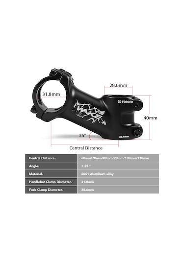 Folinda 6061 Alyuminyum Bisiklet Gövde 31.8mm/28.6mm, 25 Açı, 60mm Merkez Mesafesi, Hafif Ve Dayanıklı, Kol Tutucu İlişkilendirici Çok Renkli