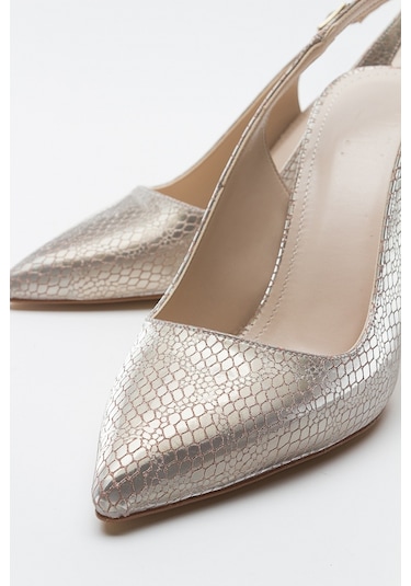 Luvishoes Orfo Altın Desenli Kadın Yüksek Topuklu Ayakkabı Altın