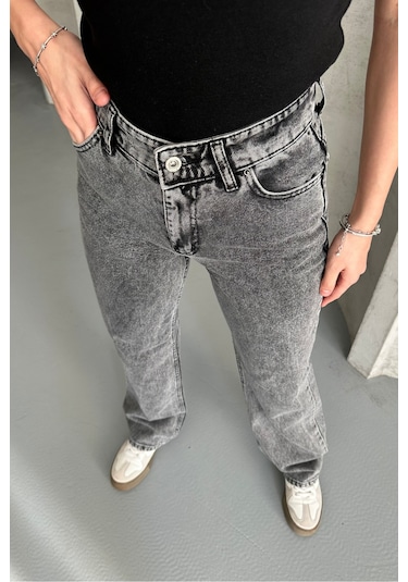 Palazzo Füme Yüksek Bel Jeans Füme