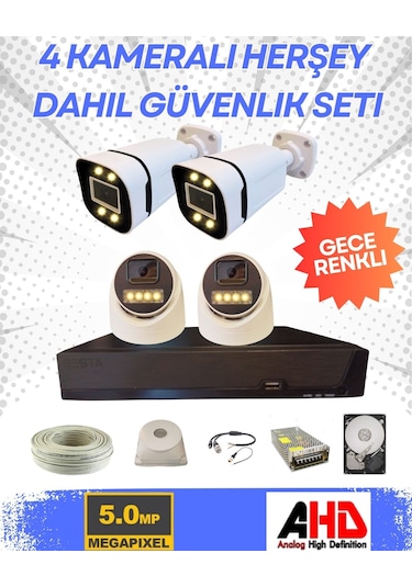 2 İç 2 Dış 4 Kameralı Gece Renkli Sesli 5 Mp 500 Gb Hdd Dahil Ahd Güvenlik Kamera Seti - St54500sw