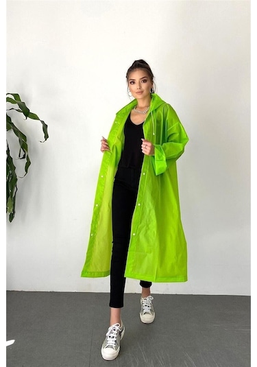 Unisex Kadın Ve Erkek Yağmurluk %100 Eva Çıtçıtlı Kapüşonlu Yeşil