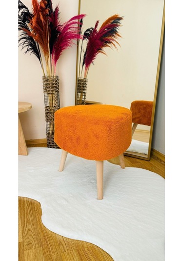 Bohem Tarz Teddy Kumaş Üçgen Puf, Makyaj Taburesi, Bench, Tarçın