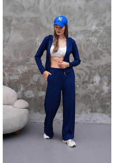 Elaxi Modal Kumaş Slim Fit Kapüşonlu İkili Takım Lacivert