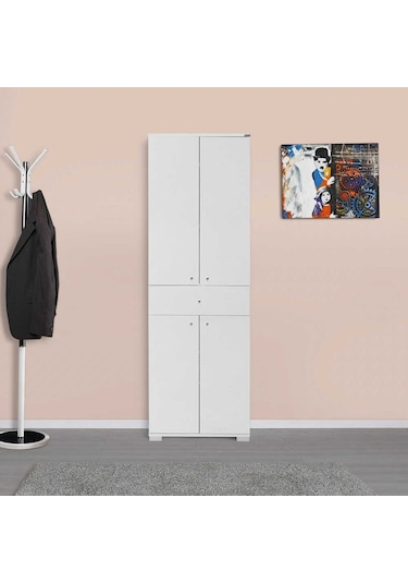 Diamond 4 Kapaklı Tek Çekmeceli Dolap-Lake Beyaz