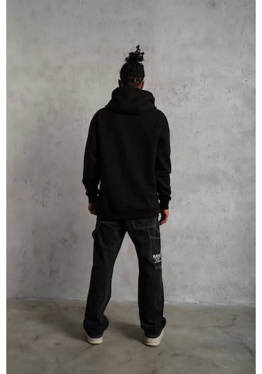 3 İplik Kapşonlu Sweatshirt Hoodie - Siyah