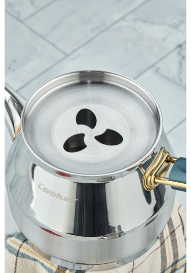 Everest 18/10 Paslanmaz Çelik Orta Boy Çaydanlık 0,75 L Demlik 1,75 L Alt Hazne Yeşil