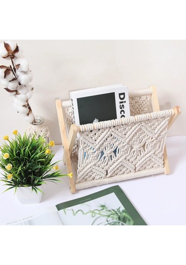 Pamuk Halat Depolama Sepeti, Dokuma Masaüstü Dergisi Rafı, Katlanabilir Mor