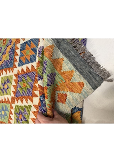 El Dokuma Afgan Kilim 100% Yün Harıka Desenlı Kök Boya Yeni Model Çok Renkli
