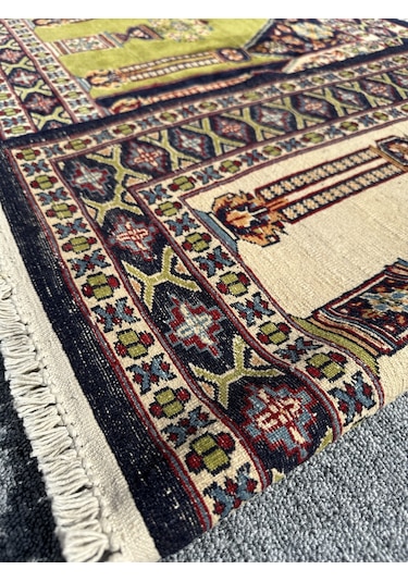 El Dokuma Afgan Halısı Saf Seccade Namazlık 86x152 %100 Yün Halı