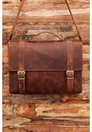 Toronto - Hakiki Deri Postacı Ve Evrak Çantası Kahverengi