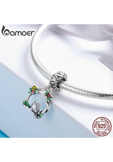 Bamoer Yeni Varış 100% 925 Ayar Gümüş Baharın Habercisi Kuş Kafesi Kolye Charm