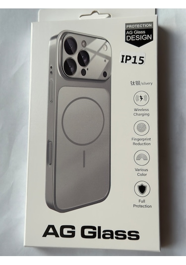 İphone 15 Ag Glass Magsafe Siyah Kaliteli Kılıf Yeni Trend Şok Emici & Tam Koruma, 5 Renk Gümüş
