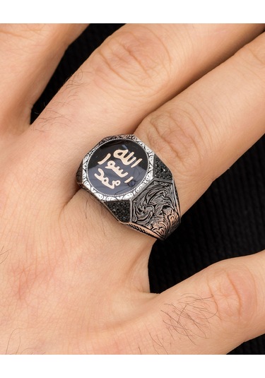 Prestij Gümüş Mührü Şerif Mineli 925 Ayar Gümüş Erkek Yüzüğü 900258